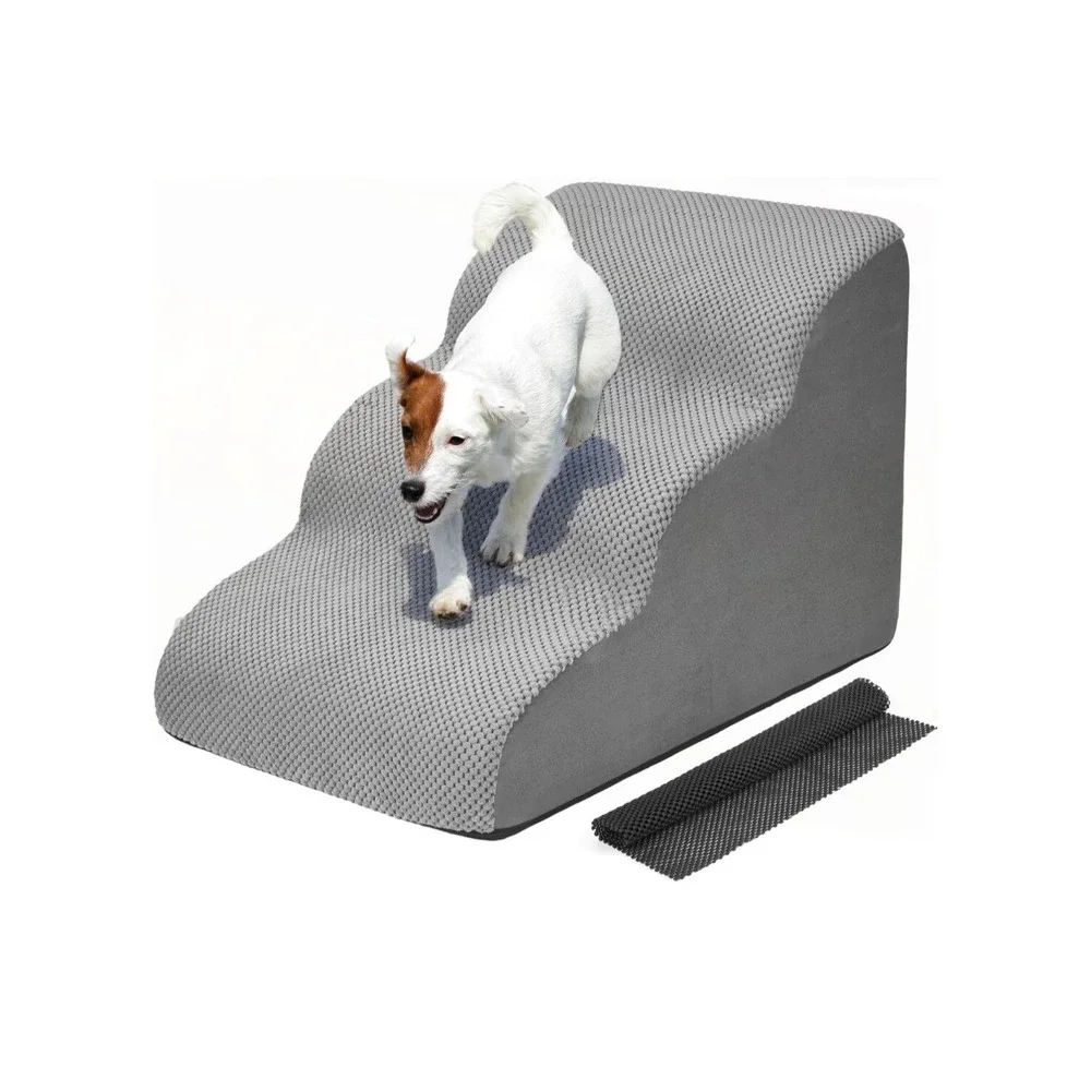 Petbank 3 Step Dog Stairs Foam Pet Ramp 23x16x15.7 Gray Washable Cover NOB